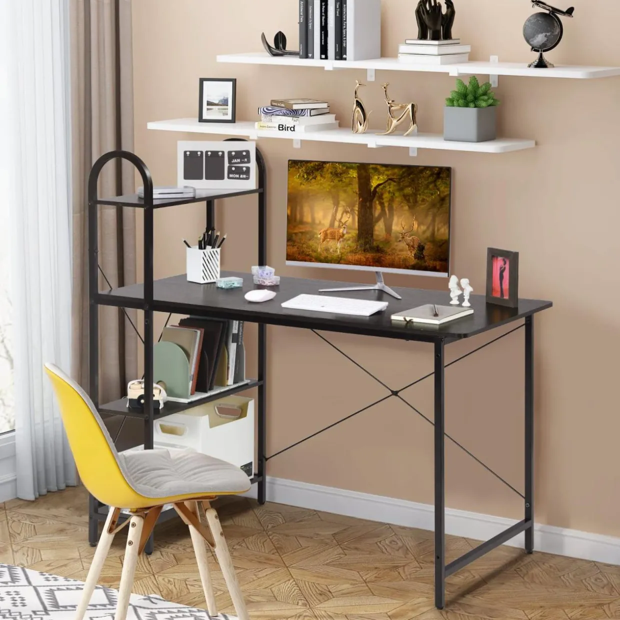 Tangkula 48 Inch Computer Desk with 4-Tier Storage Shelves