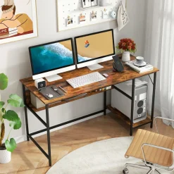 Tangkula 55 Inch Computer Desk with 4 Power Outlets & 2 USB Ports