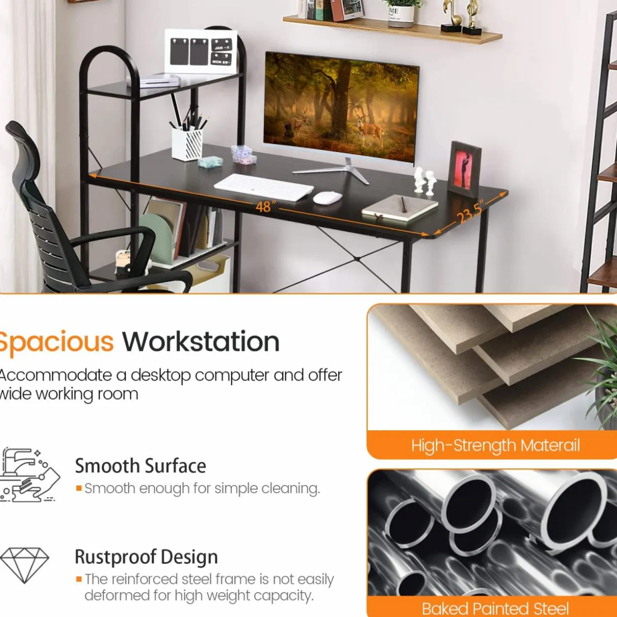 Tangkula 48 Inch Computer Desk with 4-Tier Storage Shelves