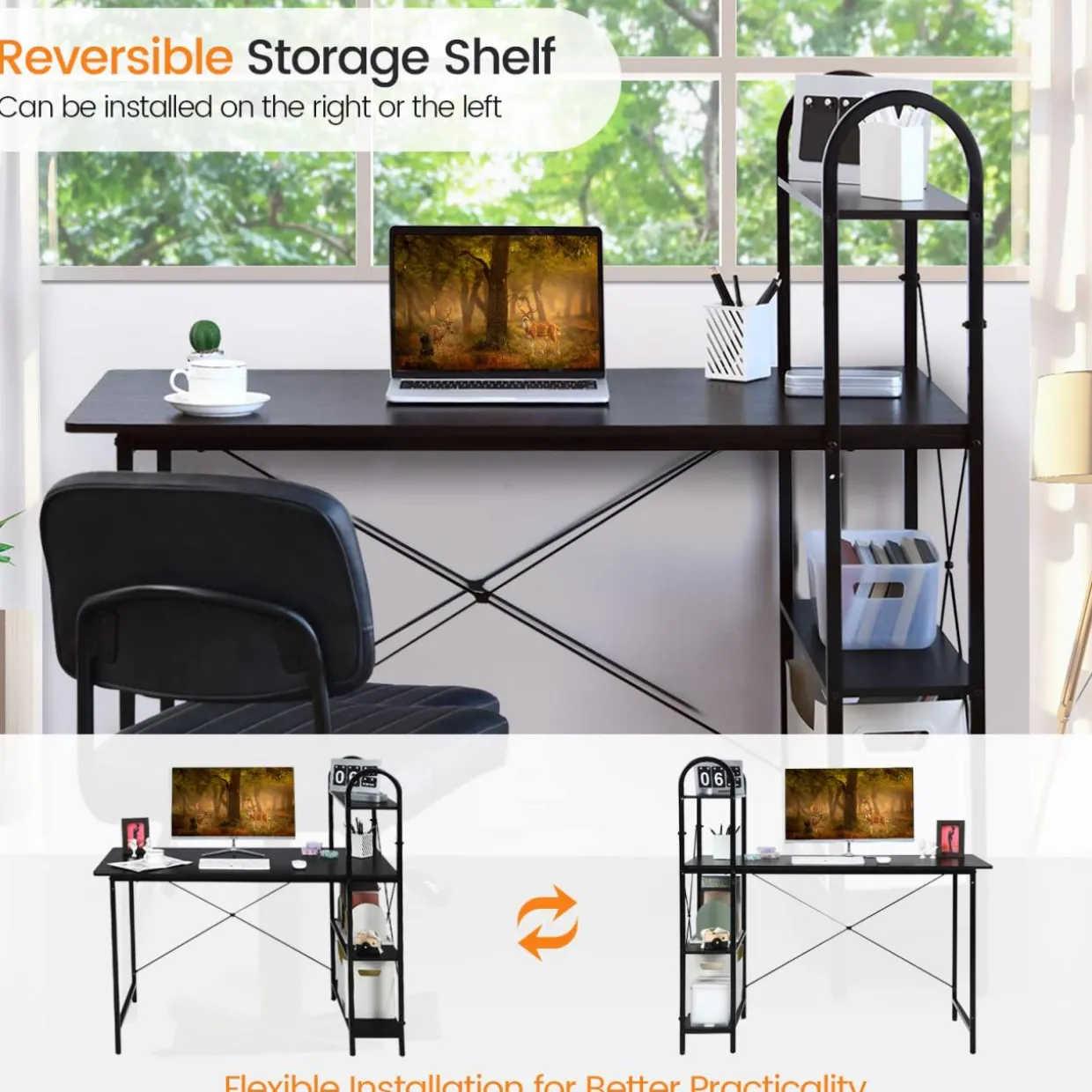 Tangkula 48 Inch Computer Desk with 4-Tier Storage Shelves