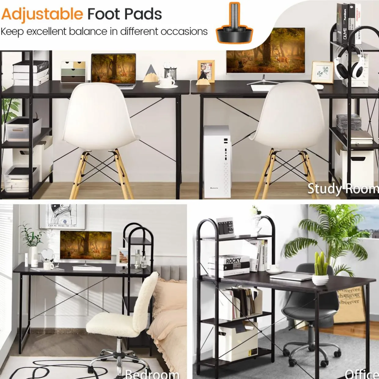Tangkula 48 Inch Computer Desk with 4-Tier Storage Shelves
