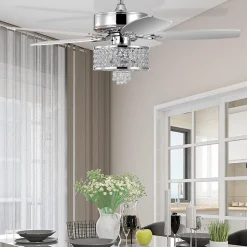 Tangkula 50 Inch Crystal Ceiling Fan with Lights & Remote Control, Modern Electrical Fan with 5 Wood Reversible Blades, 8H Timer