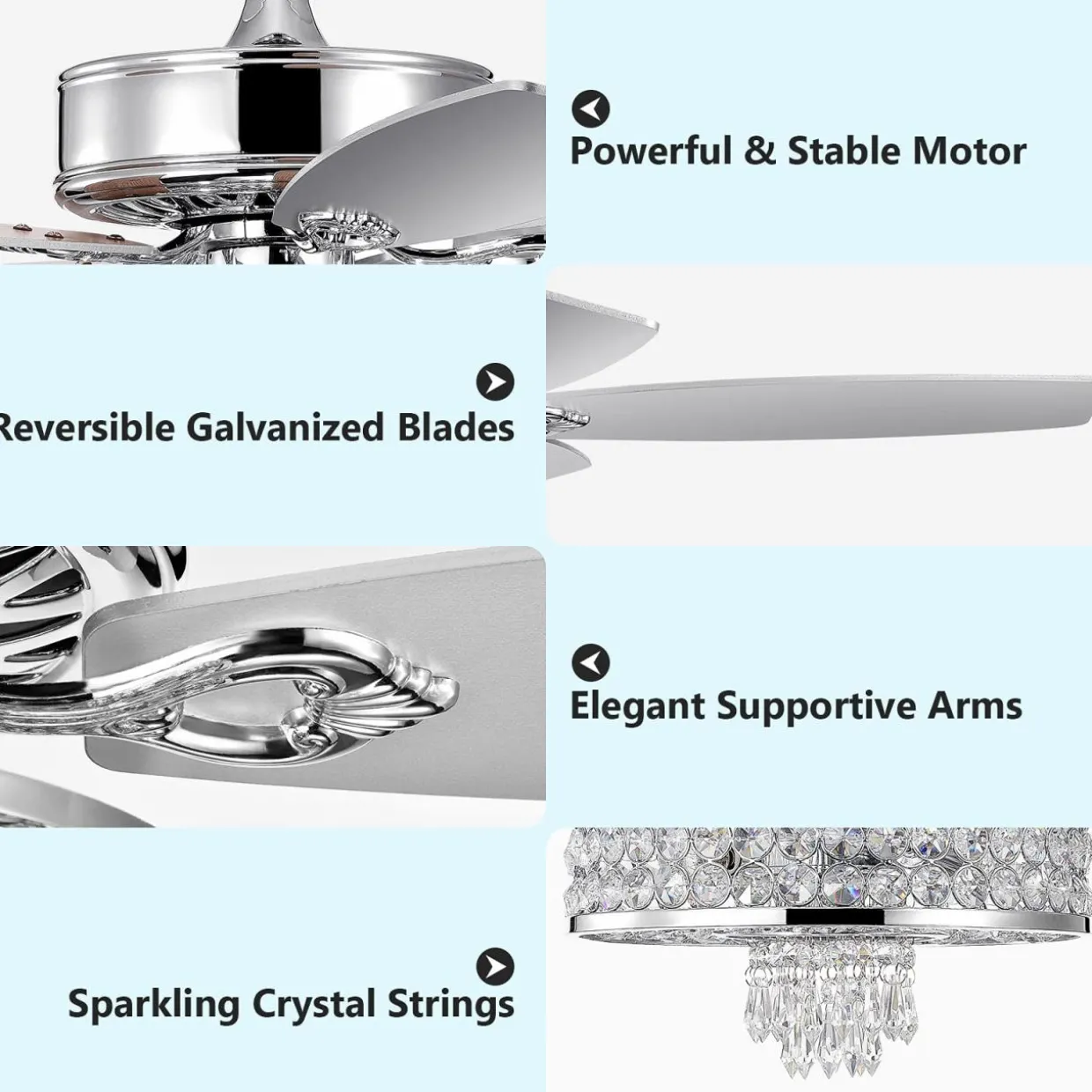 Tangkula 50 Inch Crystal Ceiling Fan with Lights & Remote Control, Modern Electrical Fan with 5 Wood Reversible Blades, 8H Timer