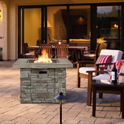 Tangkula 34.5 Inch Faux Stone Propane Fire Pit Table