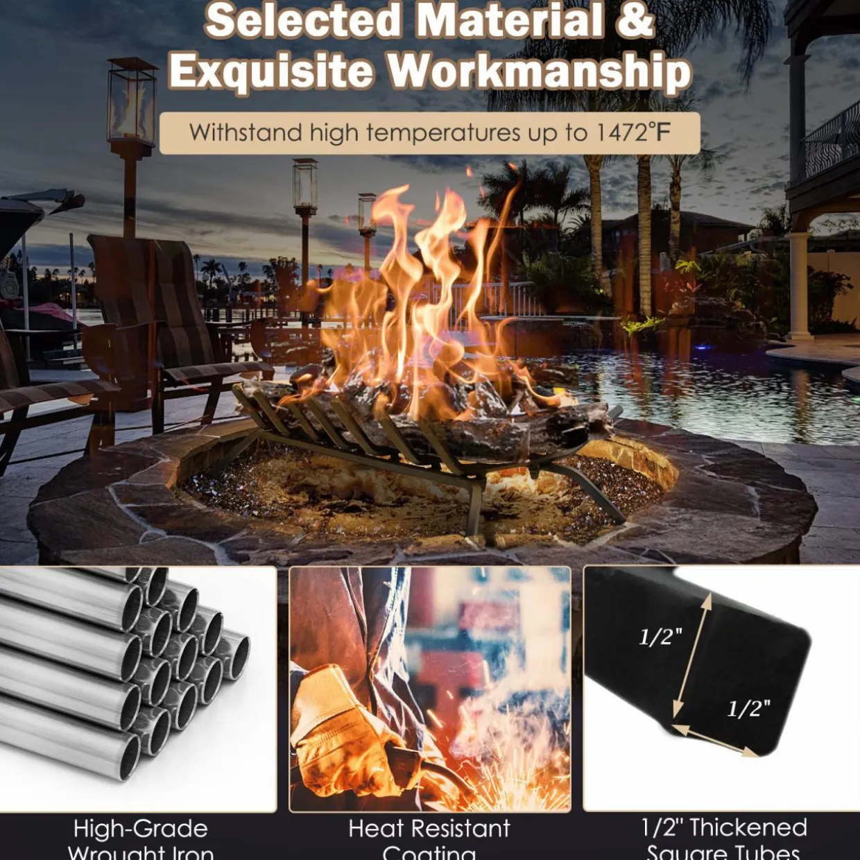 Tangkula 31 Inch Fireplace Grate, 7 Bar Solid Steel Fireplace Log Holder for Indoor Chimney Hearth & Outdoor Fire Pit Camping