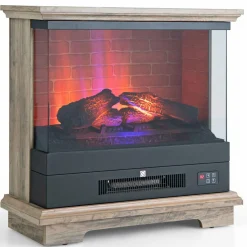 Tangkula 27 Inch Freestanding Fireplace, 1400W Electric Fireplace Heater w/3-Level Vivid Flame & Thermostat Control