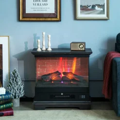 Tangkula 27 Inch Freestanding Fireplace, 1400W Electric Fireplace Heater w/3-Level Vivid Flame & Thermostat Control
