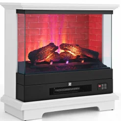 Tangkula 27 Inch Freestanding Fireplace, 1400W Electric Fireplace Heater w/3-Level Vivid Flame & Thermostat Control