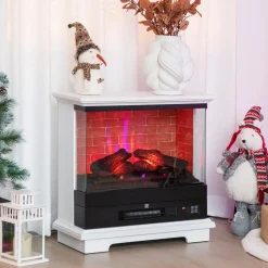 Tangkula 27 Inch Freestanding Fireplace, 1400W Electric Fireplace Heater w/3-Level Vivid Flame & Thermostat Control