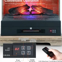 Tangkula 27 Inch Freestanding Fireplace, 1400W Electric Fireplace Heater w/3-Level Vivid Flame & Thermostat Control
