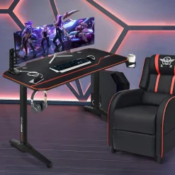 Tangkula 55 Inch Gaming Desk with Free Mouse Pad, T-Shaped Racing Computer Desk