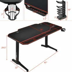 Tangkula 55 Inch Gaming Desk with Free Mouse Pad, T-Shaped Racing Computer Desk