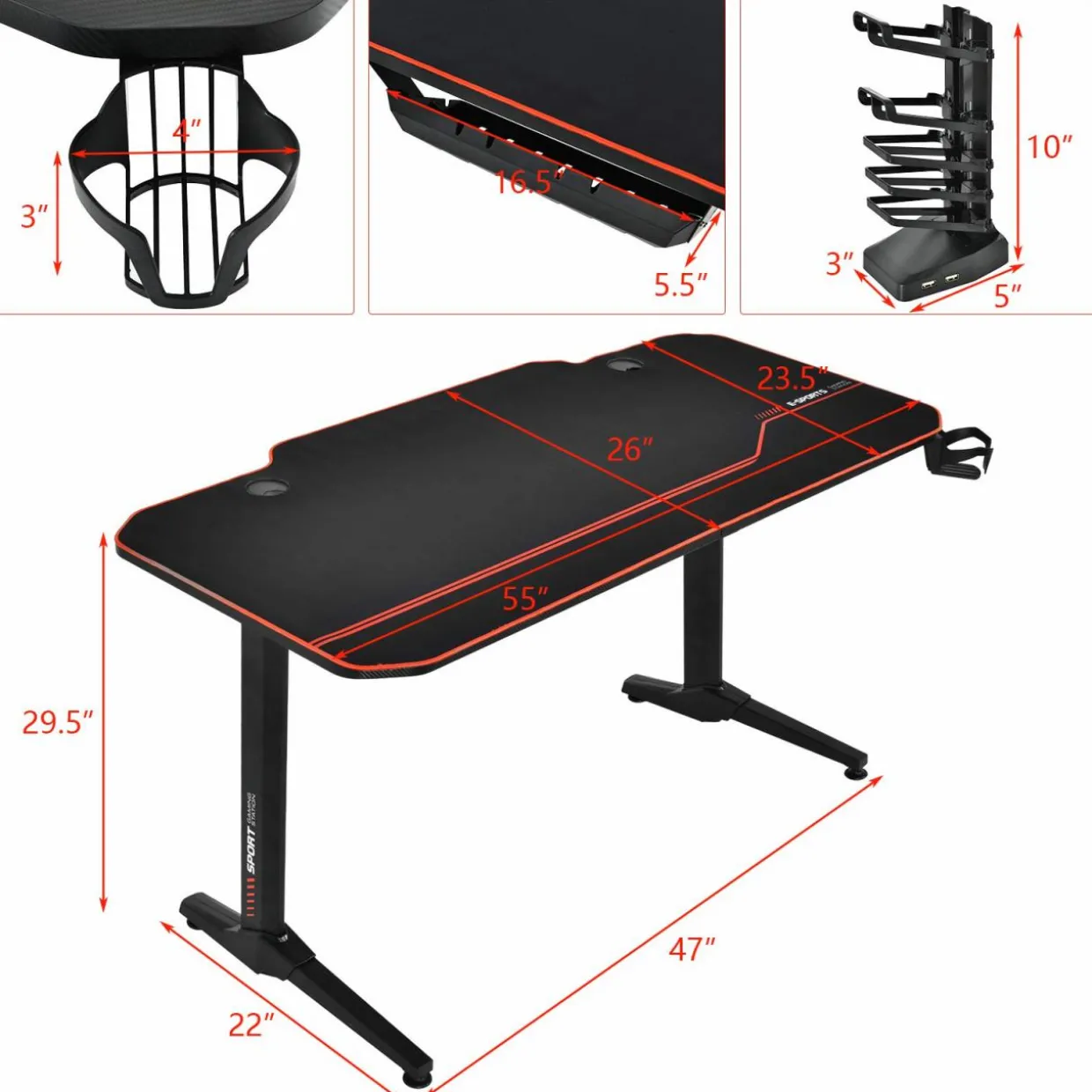 Tangkula 55 Inch Gaming Desk with Free Mouse Pad, T-Shaped Racing Computer Desk