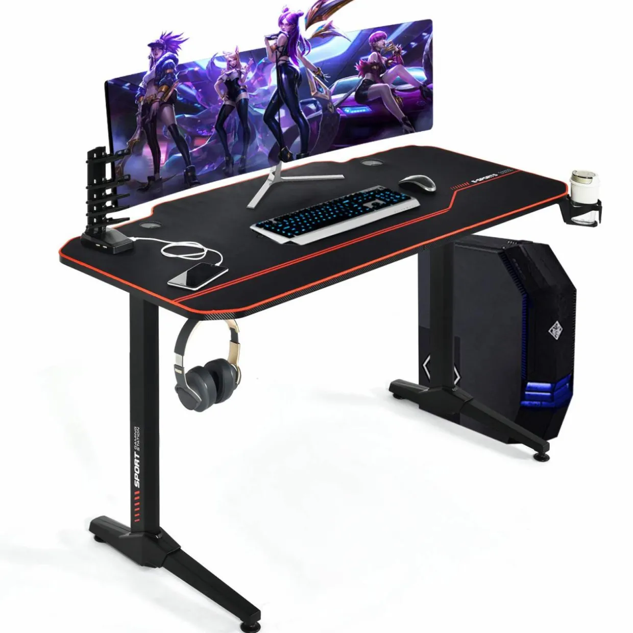 Tangkula 55 Inch Gaming Desk with Free Mouse Pad, T-Shaped Racing Computer Desk