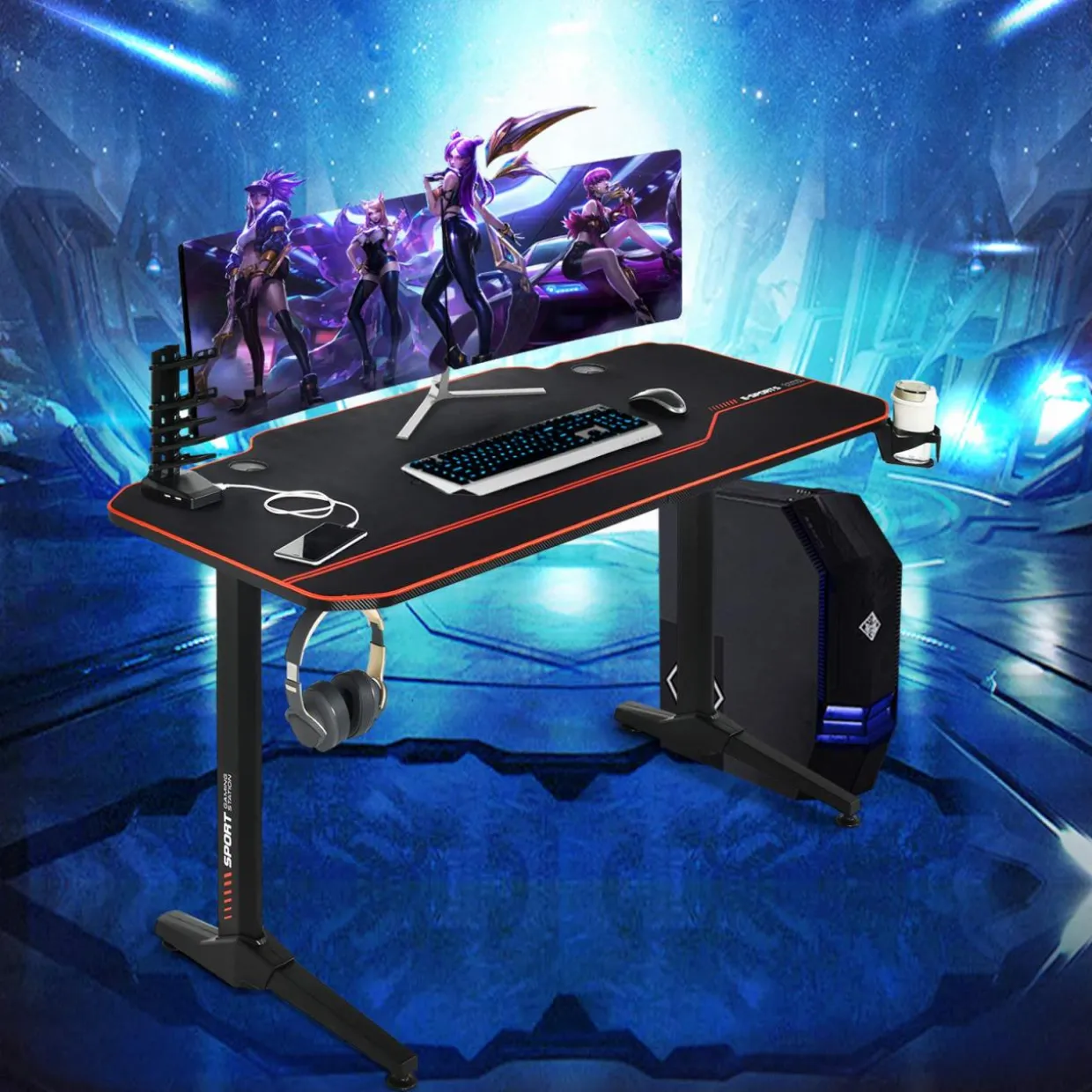 Tangkula 55 Inch Gaming Desk with Free Mouse Pad, T-Shaped Racing Computer Desk