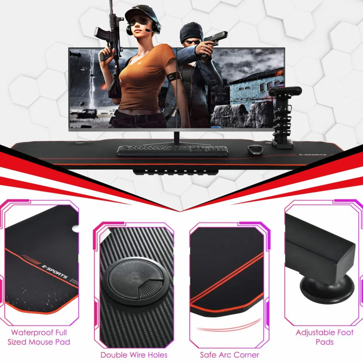 Tangkula 55 Inch Gaming Desk with Free Mouse Pad, T-Shaped Racing Computer Desk