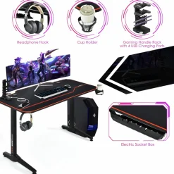 Tangkula 55 Inch Gaming Desk with Free Mouse Pad, T-Shaped Racing Computer Desk