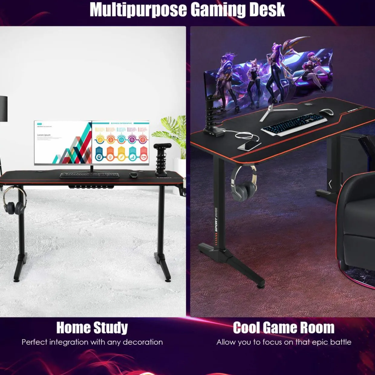 Tangkula 55 Inch Gaming Desk with Free Mouse Pad, T-Shaped Racing Computer Desk