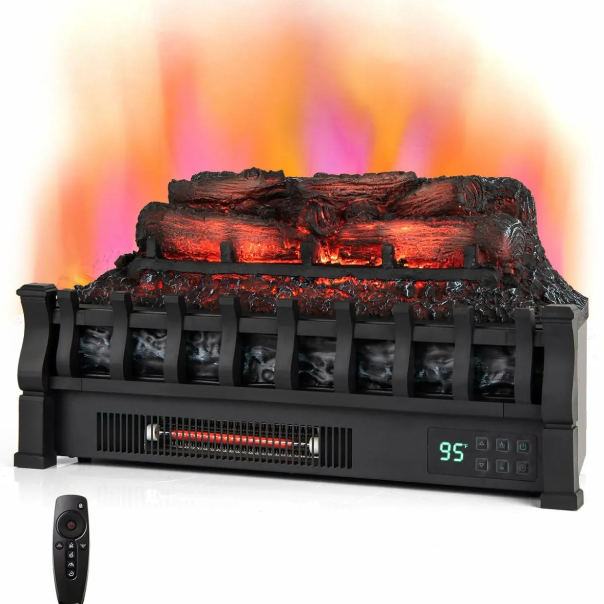 Tangkula 23 Inch Infrared Quartz Electric Fireplace Pinewood Log Heater, Fireplace Insert with Remote Control