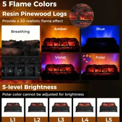 Tangkula 23 Inch Infrared Quartz Electric Fireplace Pinewood Log Heater, Fireplace Insert with Remote Control