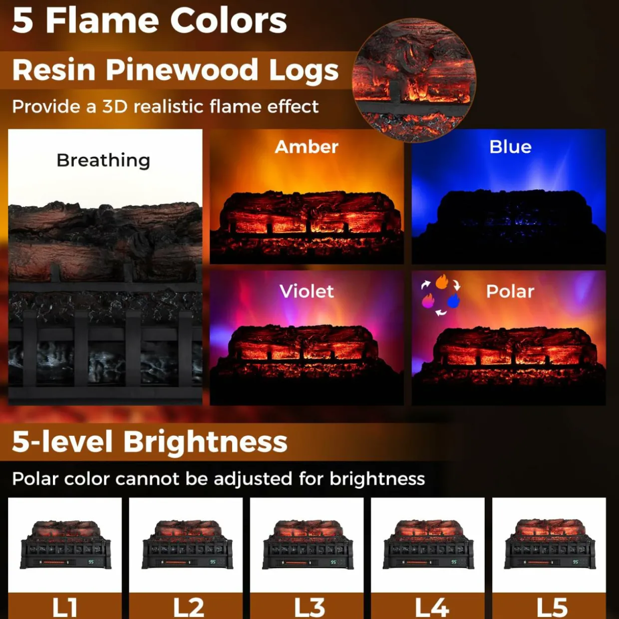 Tangkula 23 Inch Infrared Quartz Electric Fireplace Pinewood Log Heater, Fireplace Insert with Remote Control
