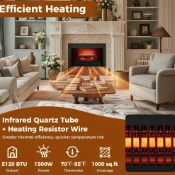 Tangkula 23 Inch Infrared Quartz Electric Fireplace Pinewood Log Heater, Fireplace Insert with Remote Control