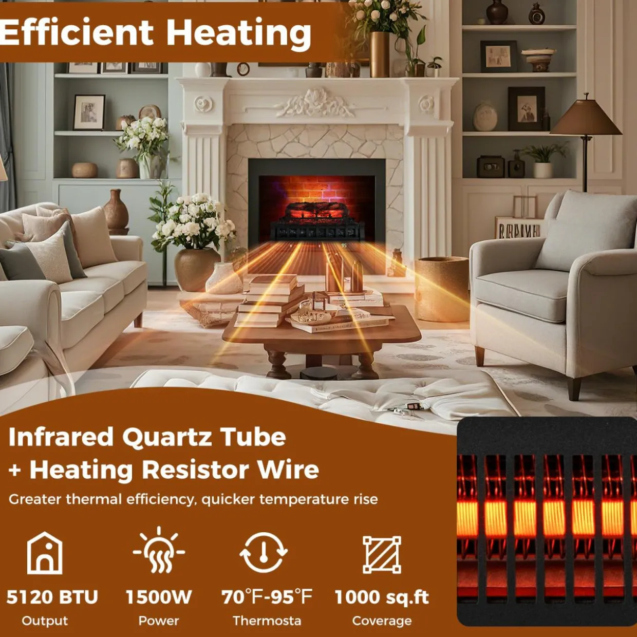 Tangkula 23 Inch Infrared Quartz Electric Fireplace Pinewood Log Heater, Fireplace Insert with Remote Control