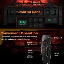 Tangkula 23 Inch Infrared Quartz Electric Fireplace Pinewood Log Heater, Fireplace Insert with Remote Control