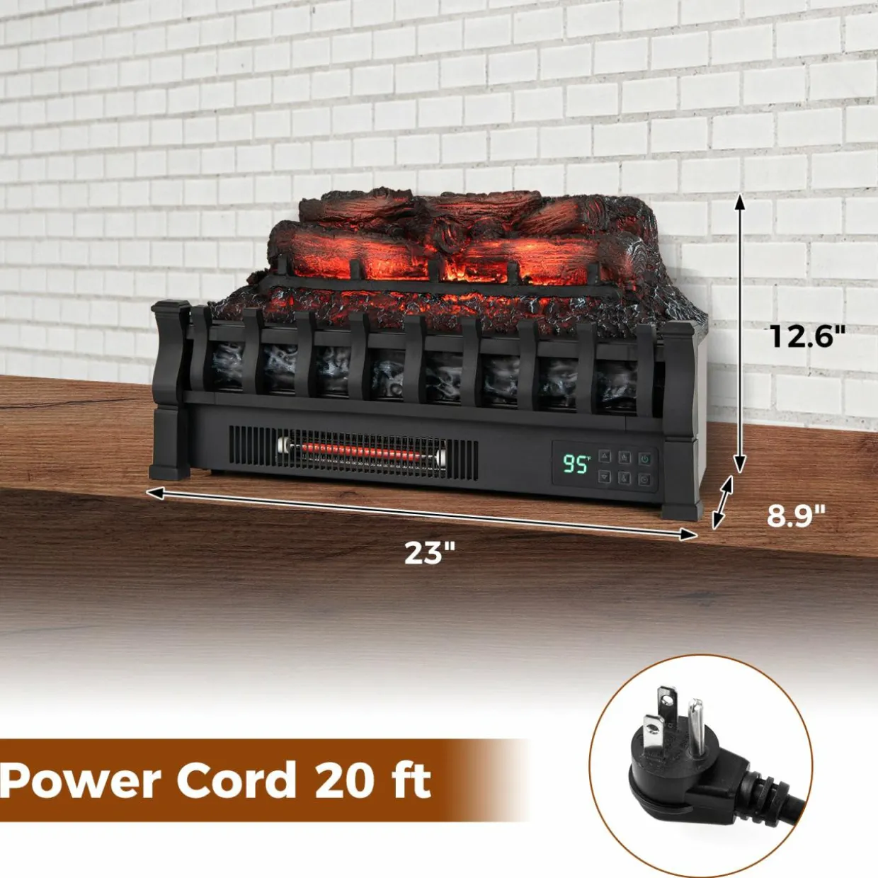 Tangkula 23 Inch Infrared Quartz Electric Fireplace Pinewood Log Heater, Fireplace Insert with Remote Control