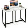 Tangkula 48 Inch Modern White Computer Desk, Writing Study Desk with Metal Frame & 2 Cable Management Holes, Black & White