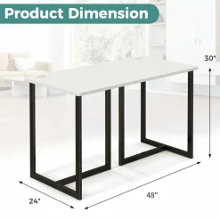 Tangkula 48 Inch Modern White Computer Desk, Writing Study Desk with Metal Frame & 2 Cable Management Holes, Black & White
