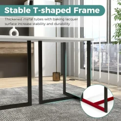 Tangkula 48 Inch Modern White Computer Desk, Writing Study Desk with Metal Frame & 2 Cable Management Holes, Black & White
