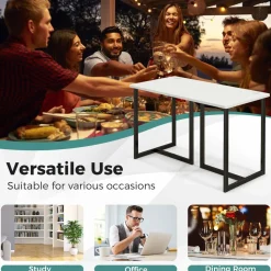 Tangkula 48 Inch Modern White Computer Desk, Writing Study Desk with Metal Frame & 2 Cable Management Holes, Black & White