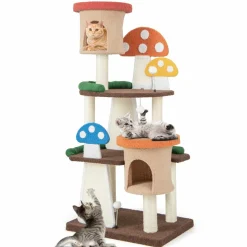 Tangkula 57.5 Inch Mushroom Cat Tree, Multi-Level Cute Cat Tower, Flower Cat Tree Tower for Indoor Cats Large