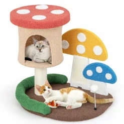 Tangkula 23.5 Inch Mushroom Cat Tree, Cute Cat Tower with Full-Wrapped Sisal Post, Scratching Board & Spring Ball