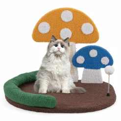 Tangkula 17 Inch Mushroom Cat Bed, Cat Claw Scratcher with Wide Large Platform, Sisal Scratching Panel