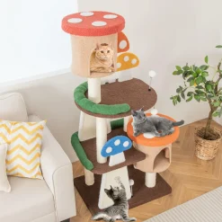 Tangkula 57.5 Inch Mushroom Cat Tree, Multi-Level Cute Cat Tower, Flower Cat Tree Tower for Indoor Cats Large