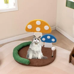 Tangkula 17 Inch Mushroom Cat Bed, Cat Claw Scratcher with Wide Large Platform, Sisal Scratching Panel
