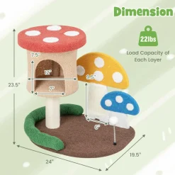 Tangkula 23.5 Inch Mushroom Cat Tree, Cute Cat Tower with Full-Wrapped Sisal Post, Scratching Board & Spring Ball