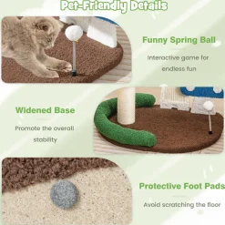 Tangkula 23.5 Inch Mushroom Cat Tree, Cute Cat Tower with Full-Wrapped Sisal Post, Scratching Board & Spring Ball