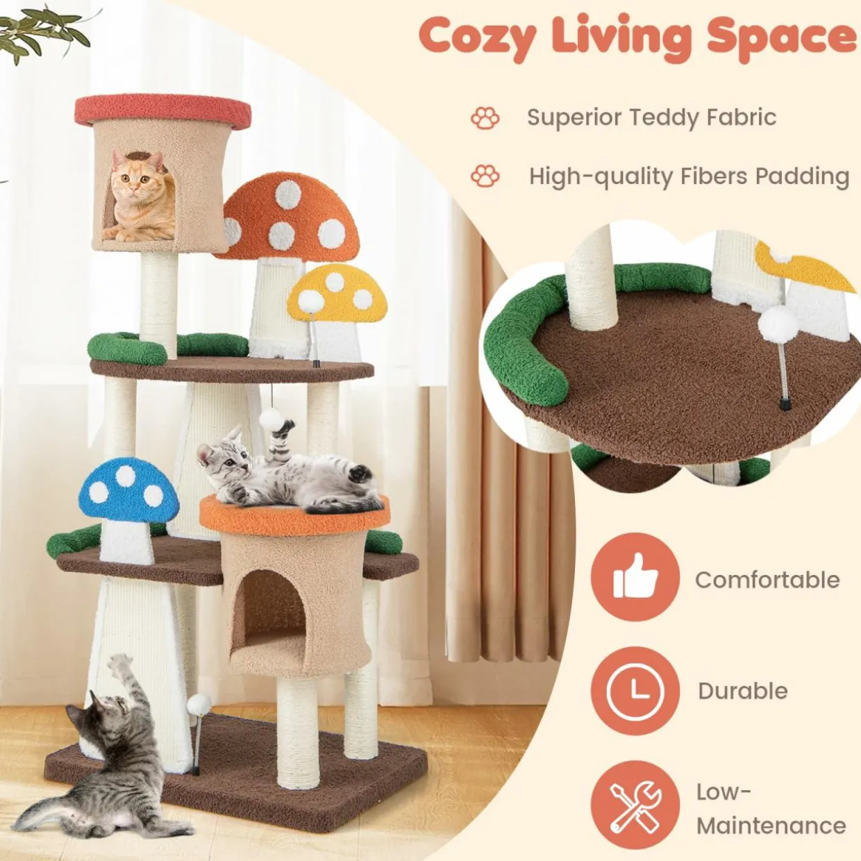 Tangkula 57.5 Inch Mushroom Cat Tree, Multi-Level Cute Cat Tower, Flower Cat Tree Tower for Indoor Cats Large