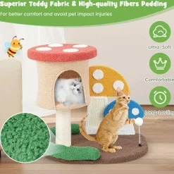 Tangkula 23.5 Inch Mushroom Cat Tree, Cute Cat Tower with Full-Wrapped Sisal Post, Scratching Board & Spring Ball