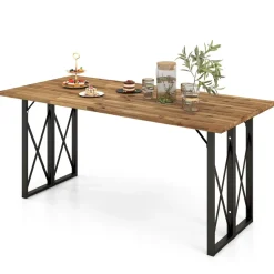Tangkula 67 Inch Outdoor Dining Table, Acacia Wood Patio Table with 2 Inch Umbrella Hole