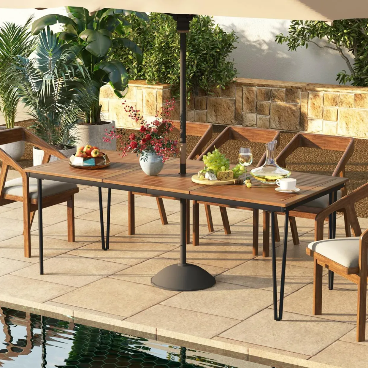 Tangkula 79 Inch Outdoor Dining Table, 8-Person Patio Table with 1.9 Inch Umbrella Hole