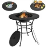 Tangkula 32 Inch Outdoor Fire Pit Dining Table, 4-in-1 Round Wood Burning Fire Pit Bowl
