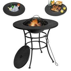 Tangkula 32 Inch Outdoor Fire Pit Dining Table, 4-in-1 Round Wood Burning Fire Pit Bowl