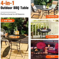 Tangkula 32 Inch Outdoor Fire Pit Dining Table, 4-in-1 Round Wood Burning Fire Pit Bowl