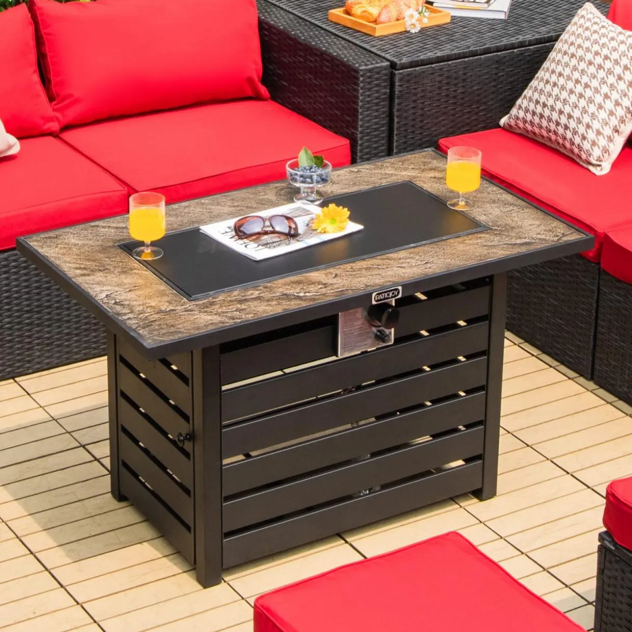 Tangkula 42 Inch Outdoor Gas Fire Pit Table, Patiojoy 50,000 BTU Rectangular Propane Fire Pit