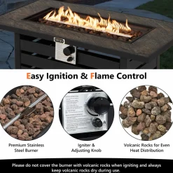 Tangkula 42 Inch Outdoor Gas Fire Pit Table, Patiojoy 50,000 BTU Rectangular Propane Fire Pit