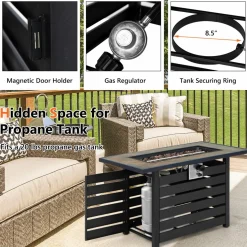 Tangkula 42 Inch Outdoor Gas Fire Pit Table, Patiojoy 50,000 BTU Rectangular Propane Fire Pit
